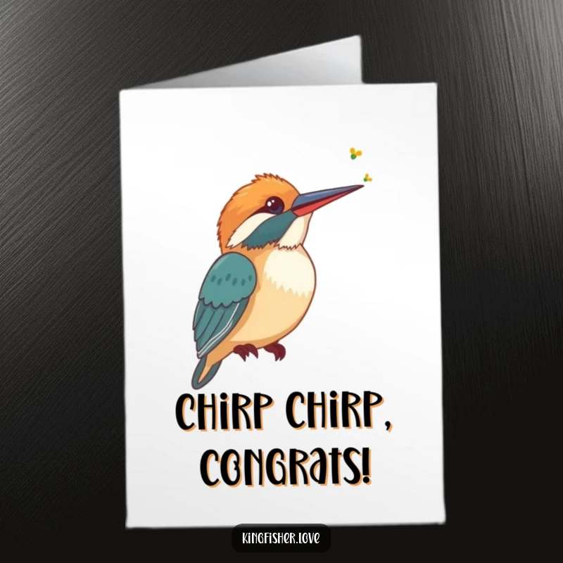 Funny Free Printable Congratulations Card: A stylized kingfisher listens intently, symbolizing awareness of a great achievement.