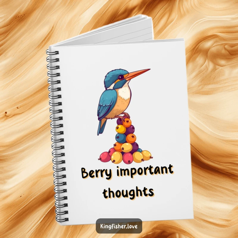 Funny Kingfisher Notebook: A kingfisher hilariously balances berries on its beak, a funny inspiration for journaling.